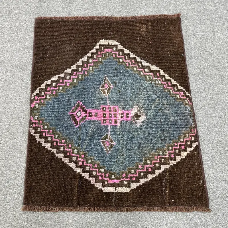 Turkish 2.1x2.7 ft Rug, Small Vintage Rug, Brown Blue Rug - 1