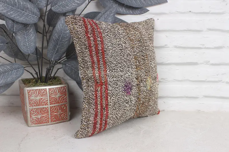 12x12 Brown Pillow, Yoga Cushion Case, Turkish Rugs Cushion, Home Decor Pillow, Kilim Pillow, Interior Designer Pillow, Pillow Cover - 4