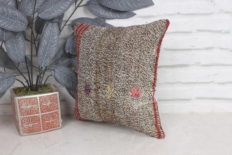 12x12 Brown Pillow, Yoga Cushion Case, Turkish Rugs Cushion, Home Decor Pillow, Kilim Pillow, Interior Designer Pillow, Pillow Cover - 3