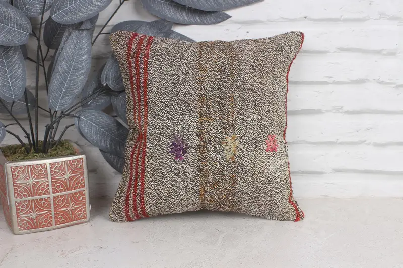 12x12 Brown Pillow, Yoga Cushion Case, Turkish Rugs Cushion, Home Decor Pillow, Kilim Pillow, Interior Designer Pillow, Pillow Cover - 1