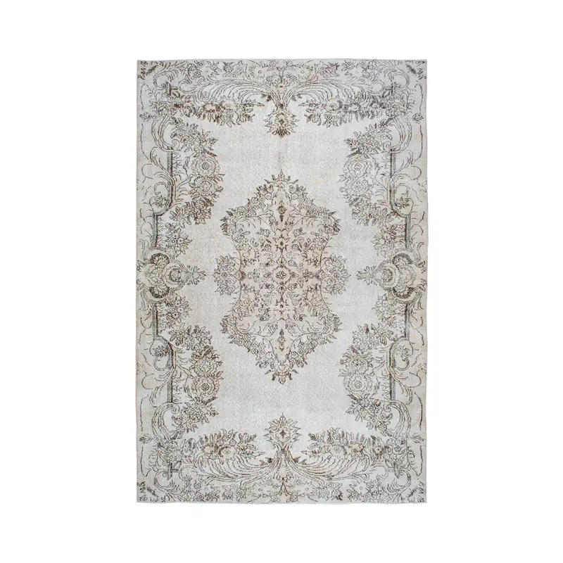 Turkish 6.6x10.1 ft Rug, Large Vintage Rug, Gray White Plants & trees Rug - 1