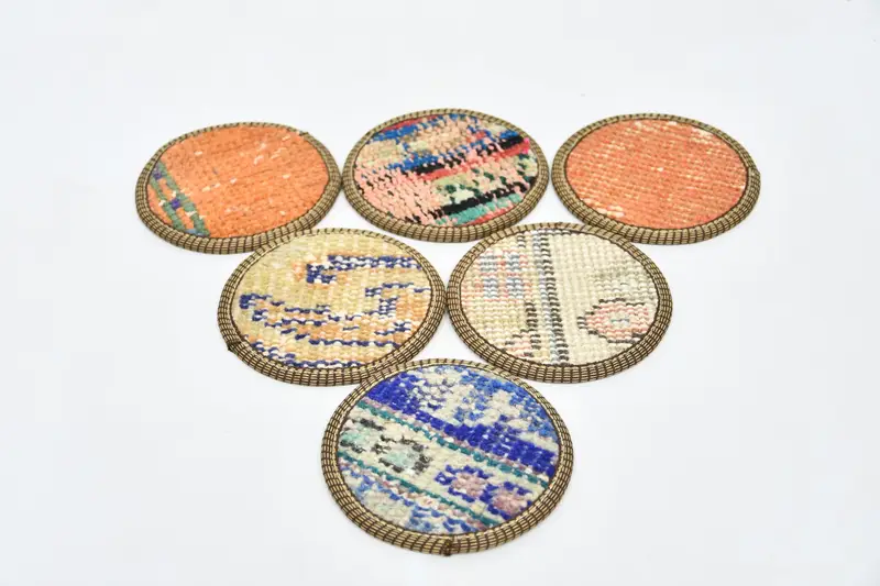Bohemian Round Coasters, Stylish Orange and Bronze Coasters