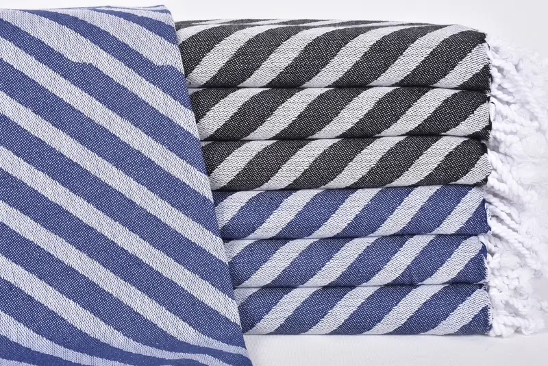 Personalized Beach Towel Turkish Cotton Navy Striped, 70x40 Inches