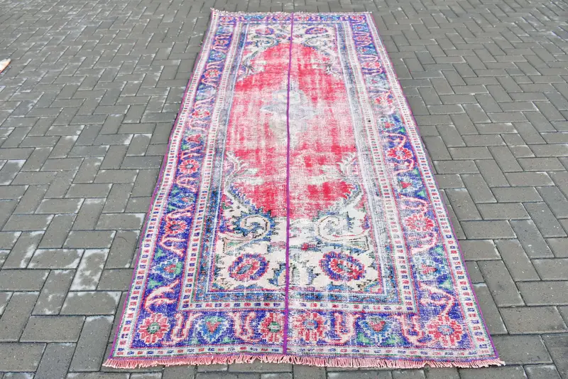 4,3x9,9 ft Teppich, großer Vintage Teppich, roter Oushak Teppich - 1