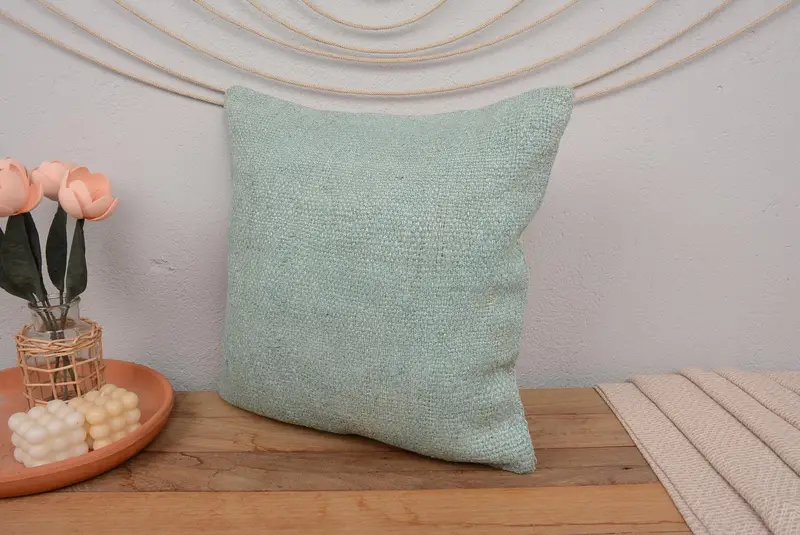 18x18 Green Cushion, Toss Cushion Case, Nomadic Pillow Case, Kilim Pillow Cover, Vintage Pillow, Throw Kilim Pillow, Pillow Cover - 4