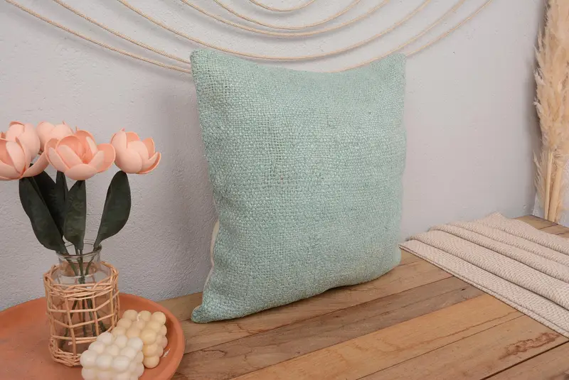 18x18 Green Cushion, Toss Cushion Case, Nomadic Pillow Case, Kilim Pillow Cover, Vintage Pillow, Throw Kilim Pillow, Pillow Cover - 1