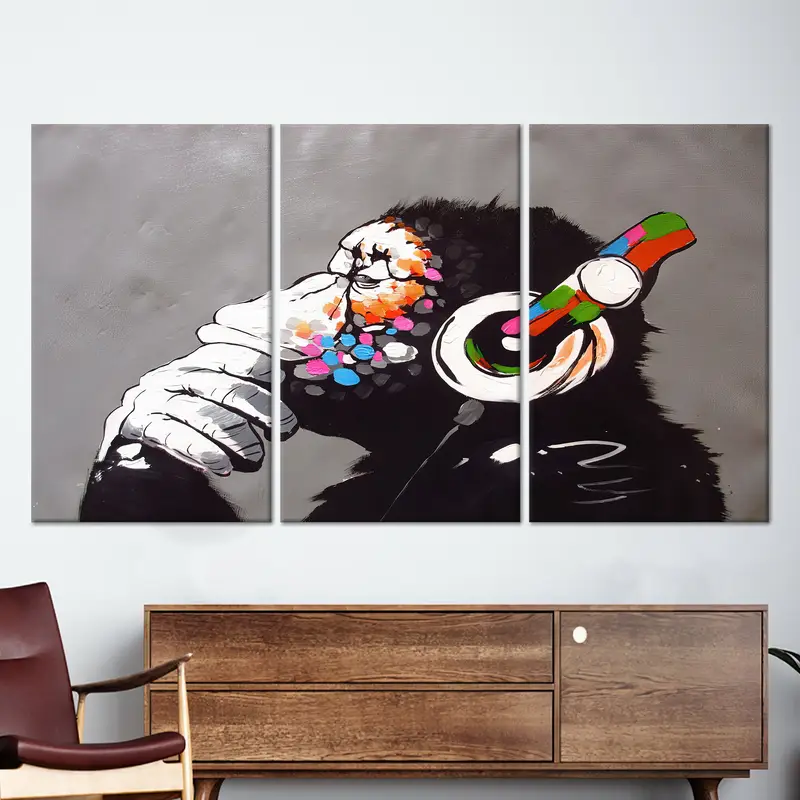 鮮やかな Dj モンキー キャンバス: 音楽愛好家のためのユニークなプリントアート