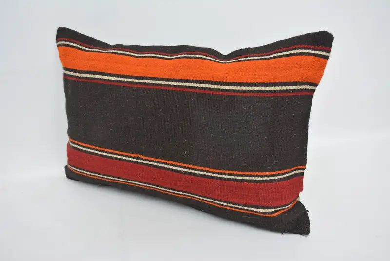 Handmade Kilim Cushion, Pillow for Couch, Cozy Throw Cushion, Pillow Cover, Anatolian Cushion Case, 16x24 Brown Pillow Sham, Vintage Kilim Pillow - 4