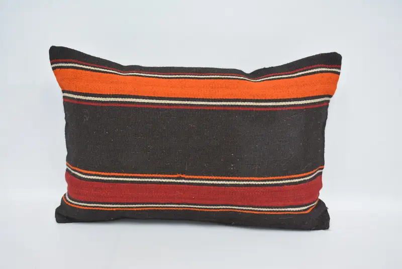 Handmade Kilim Cushion, Pillow for Couch, Cozy Throw Cushion, Pillow Cover, Anatolian Cushion Case, 16x24 Brown Pillow Sham, Vintage Kilim Pillow - 1