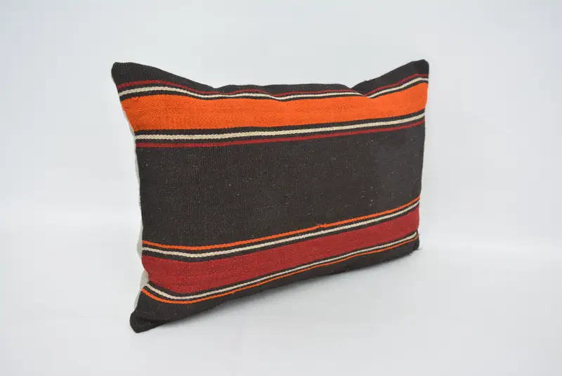 Handmade Kilim Cushion, Pillow for Couch, Cozy Throw Cushion, Pillow Cover, Anatolian Cushion Case, 16x24 Brown Pillow Sham, Vintage Kilim Pillow - 3