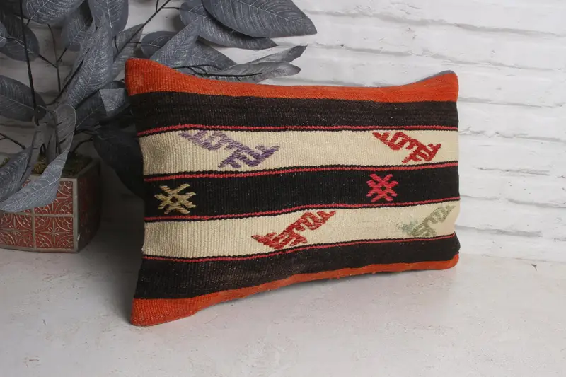 Brown & Beige Striped Pillow, 12x20 Inches Decorative Pillow - 3