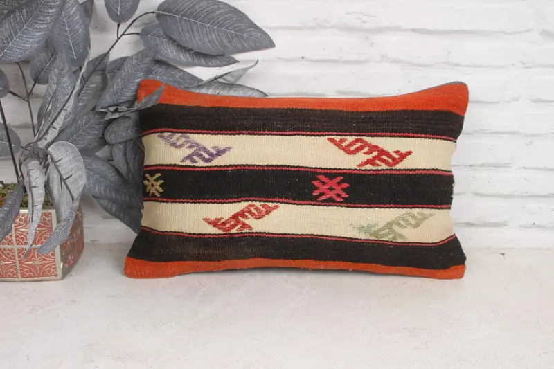 Brown & Beige Striped Pillow, 12x20 Inches Decorative Pillow - 1