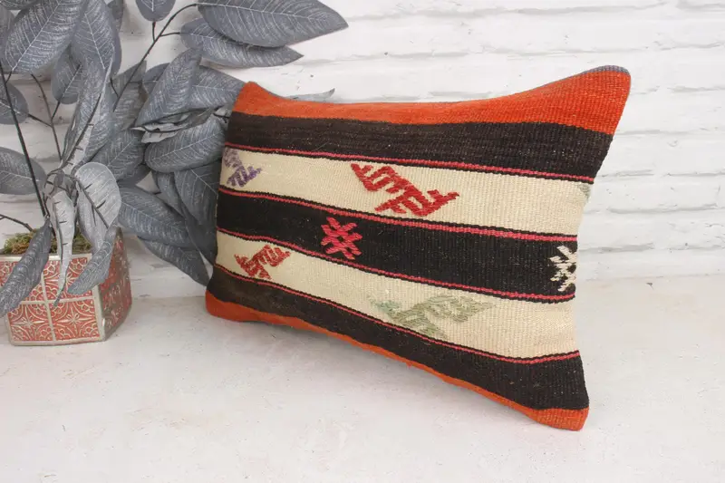 Brown & Beige Striped Pillow, 12x20 Inches Decorative Pillow - 4