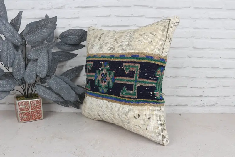 Kilim Cushion Sham, Kilim Pillow Cover, One Of A Kind Pillow Cover, Pillow Cover, 20x20 Green Pillow Cover, Interior Designer Pillow - 4