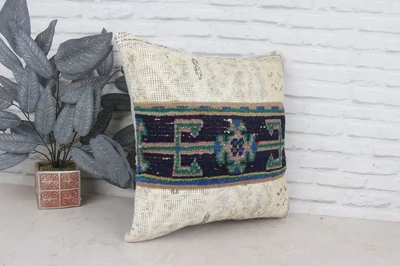 Kilim Cushion Sham, Kilim Pillow Cover, One Of A Kind Pillow Cover, Pillow Cover, 20x20 Green Pillow Cover, Interior Designer Pillow - 3