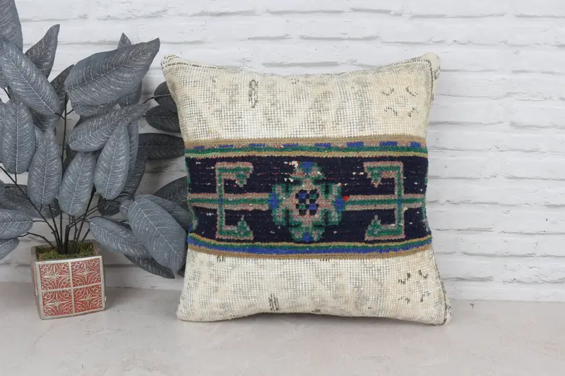 Kilim Cushion Sham, Kilim Pillow Cover, One Of A Kind Pillow Cover, Pillow Cover, 20x20 Green Pillow Cover, Interior Designer Pillow - 1