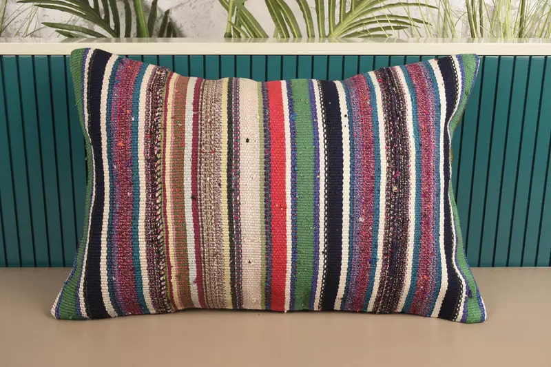 Vintage Gift Cushion, Striped College Dorm Decor Blue Pillow Case - 1