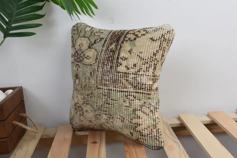 Antique Pillows, Cushion Case, Vintage Kilim Pillow, Boho Pillow, Ottoman Pillow Sham, 12x12 Green Cushion, Turkish Rugs Pillow Cover - 5