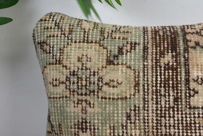 Antique Pillows, Cushion Case, Vintage Kilim Pillow, Boho Pillow, Ottoman Pillow Sham, 12x12 Green Cushion, Turkish Rugs Pillow Cover - 2