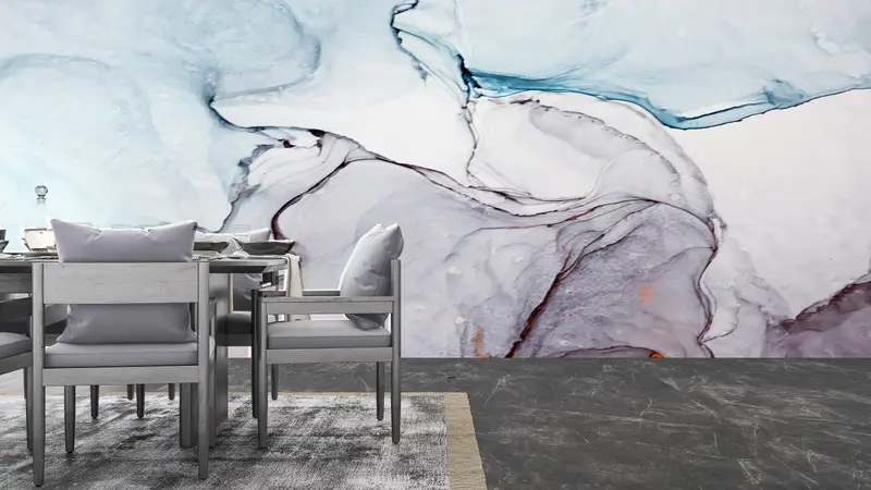 Wall Paper Peel and Stick, Blue Wall Decor, Modern Wall Poster, Custom Wall Paper, Bright Wall Paper, Alcohol Ink Wall Mural, - 3