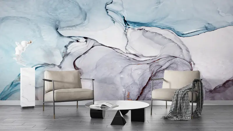Wall Paper Peel and Stick, Blue Wall Decor, Modern Wall Poster, Custom Wall Paper, Bright Wall Paper, Alcohol Ink Wall Mural, - 5