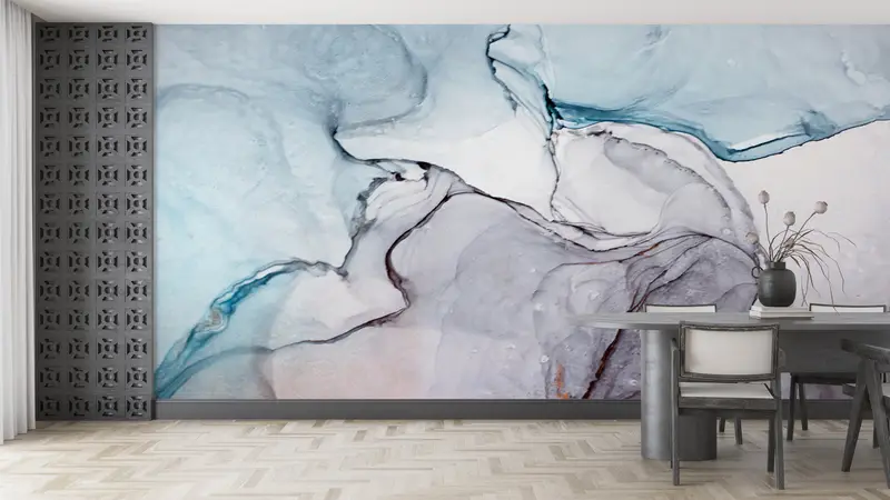Wall Paper Peel and Stick, Blue Wall Decor, Modern Wall Poster, Custom Wall Paper, Bright Wall Paper, Alcohol Ink Wall Mural, - 4