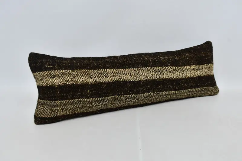 Vintage Kilim Pillow, Cushion Case, Handwoven Pillow Cover, Bolster Throw Pillow, Outdoor Cushion, 12x36 Brown Cushion, Boho Pillow, Vintage Pillow - 3