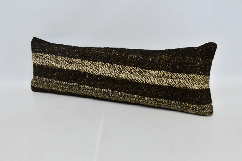 Vintage Kilim Pillow, Cushion Case, Handwoven Pillow Cover, Bolster Throw Pillow, Outdoor Cushion, 12x36 Brown Cushion, Boho Pillow, Vintage Pillow - 4