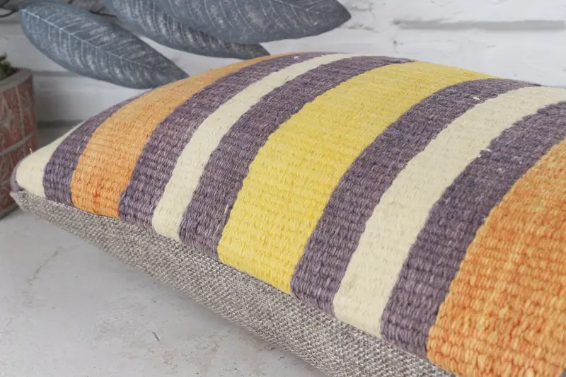 12x24 Yellow Pillow Sham, Ethnic Cushion, Cotton Cushion, Cushion Cover, Vintage Kilim Pillow, Boho Pillow, Vintage Pillow - 8