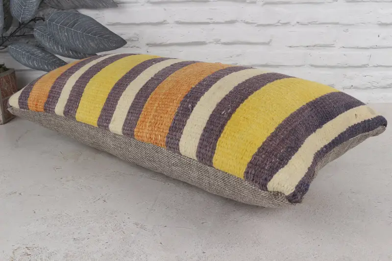 12x24 Yellow Pillow Sham, Ethnic Cushion, Cotton Cushion, Cushion Cover, Vintage Kilim Pillow, Boho Pillow, Vintage Pillow - 7