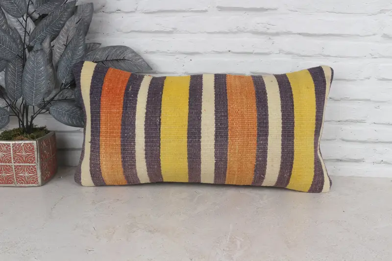 12x24 Yellow Pillow Sham, Ethnic Cushion, Cotton Cushion, Cushion Cover, Vintage Kilim Pillow, Boho Pillow, Vintage Pillow - 1