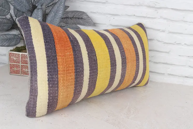 12x24 Yellow Pillow Sham, Ethnic Cushion, Cotton Cushion, Cushion Cover, Vintage Kilim Pillow, Boho Pillow, Vintage Pillow - 5