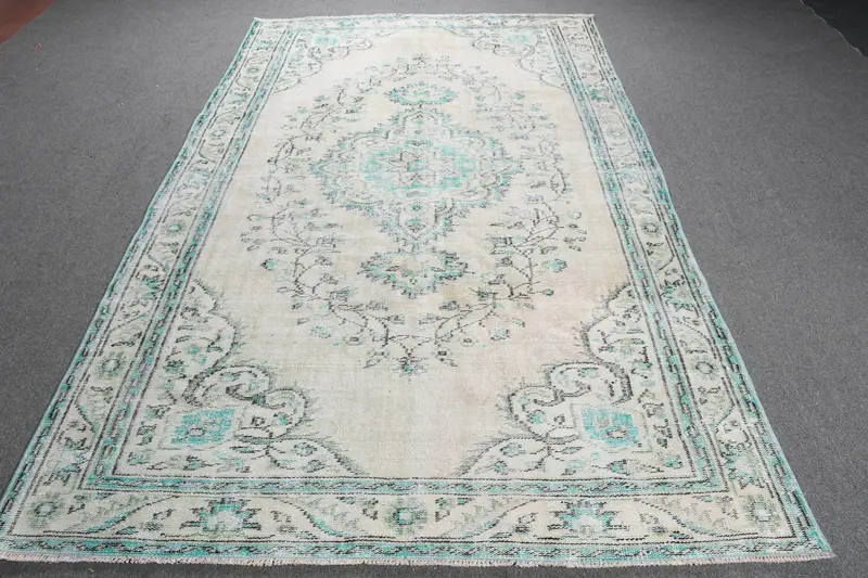 Vintage Oushak Großer Teppich 5,3x8,9 ft (163x271 cm), türkischer blauer Teppich - 1