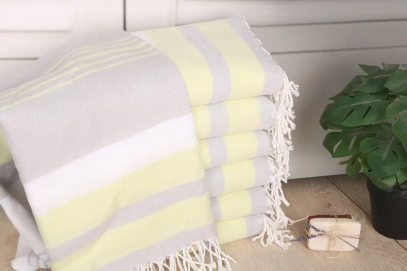 Striped Towel Personalized Gray-Pistachio Green 40x71 Inches Cotton