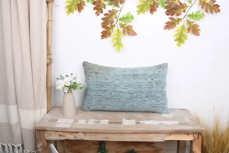 Patio Cushion Cover, Pillow Sham, Turkish Kilim Pillow, Vintage Kilim Throw Pillow, Gift Pillow, Outdoor Patio Pillow, 12x20 Blue Pillow Sham - 1