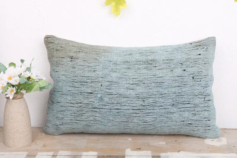 Patio Cushion Cover, Pillow Sham, Turkish Kilim Pillow, Vintage Kilim Throw Pillow, Gift Pillow, Outdoor Patio Pillow, 12x20 Blue Pillow Sham - 2