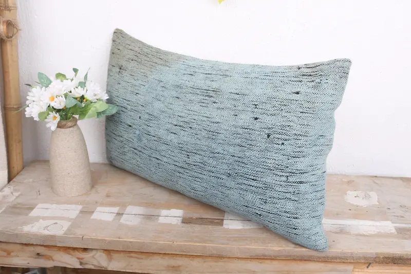 Patio Cushion Cover, Pillow Sham, Turkish Kilim Pillow, Vintage Kilim Throw Pillow, Gift Pillow, Outdoor Patio Pillow, 12x20 Blue Pillow Sham - 4