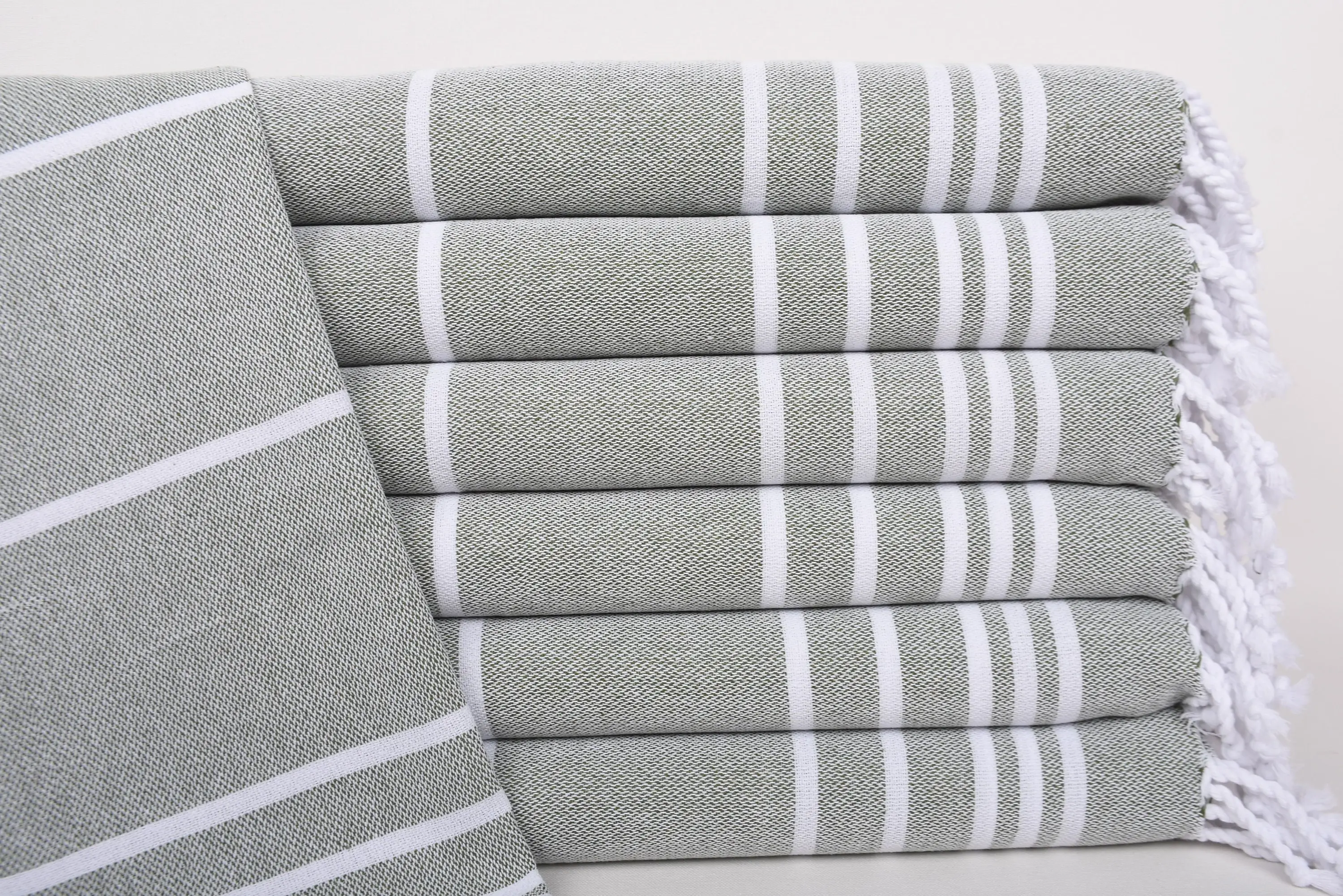 Beach Towel Monogram Turkish Cotton Khaki Green, 38x18 Inches - 1
