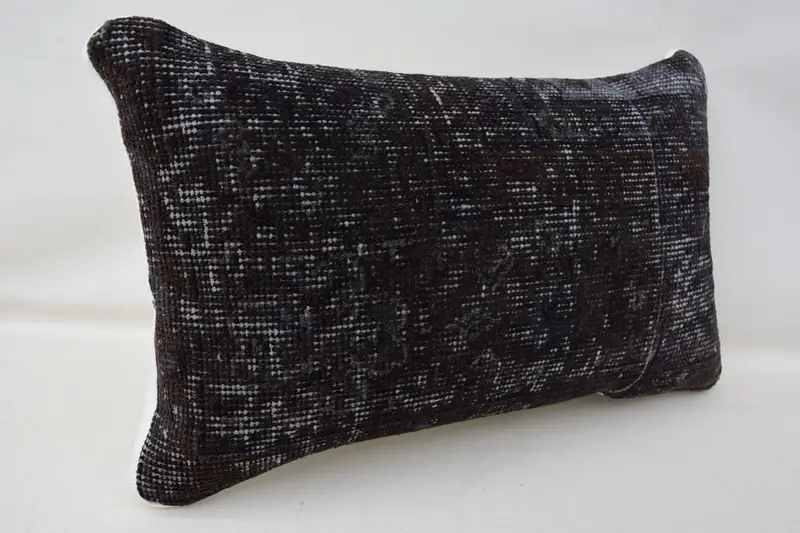 Ethnical Kilim Rug Pillow, 12x20 Gray Cushion Case, Vintage Kilim Throw Pillow, Crochet Pattern Pillow Sham, Pillow, Kilim Cushion Sham - 2