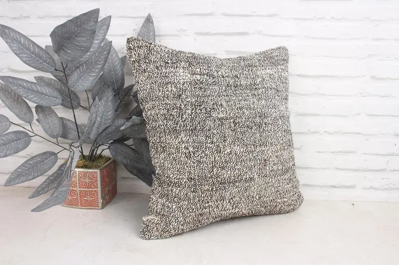 Vintage Kilim Pillow, Turkish Kilim Pillow, Boho Pillow, Ethnic Pillow Cover Pillow Sham, Bolster Pillow Sham, 18x18 Brown Pillow Case, Pillow Sham - 3
