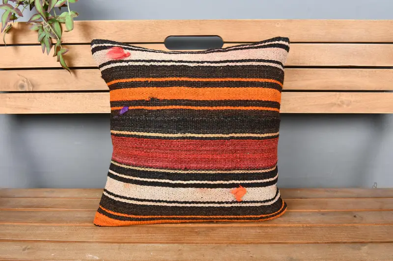 Throw Kilim Pillow, Bed Cushion Case, Pillow Sham, 18x18 Red Pillow, Kilim Cushion Sham, Vintage Pillow, Hippie Throw Pillow, Christmas Pillow Case - 6