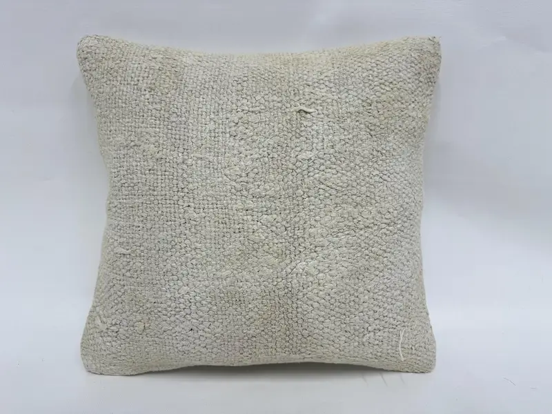 Indoor Cushion, Turkish Kilim Pillow, Boho Pillow Sham Cover, Handmade Kilim Cushion, 14x14 White Cushion Cover, Cushion Case, Anatolian Pillow - 1