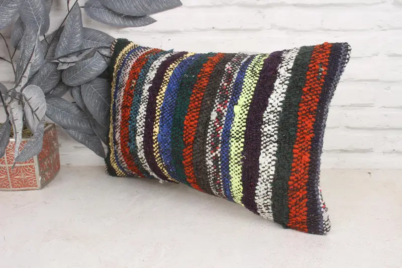 Pillow for Couch, 12x20 Red Cushion Cover, Colorful Pillow Case, Kilim Pillow Cover, Rustic Cushion Cover, Antique Pillows, Cushion Cover - 4