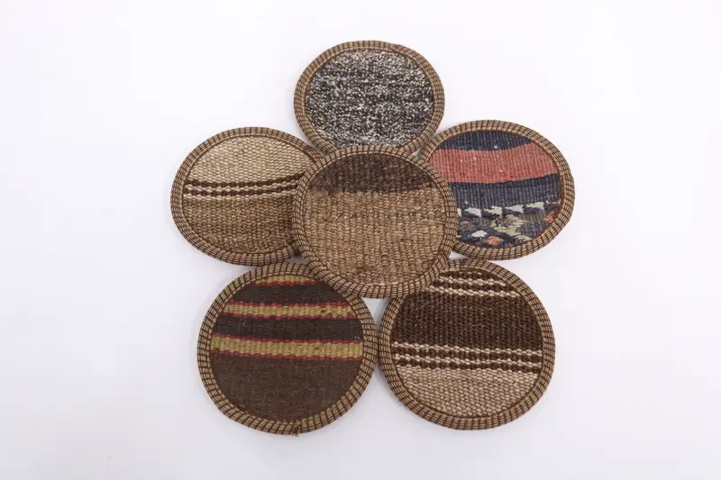 Bohemian Brown and Beige Round Coaster, Unique Kilim Coaster