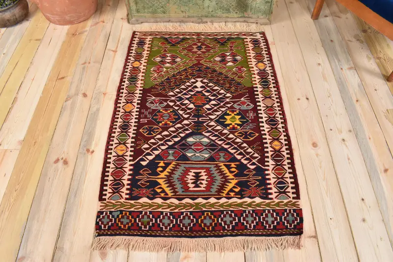 Purple Moroccan Rug, 2.7x4.1 ft with Green Accents