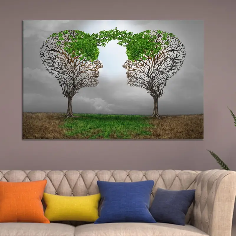 Hoffnungsvolle Frühlingsleinwand: Abstrakter Baum-Therapieraum-Kunstdruck