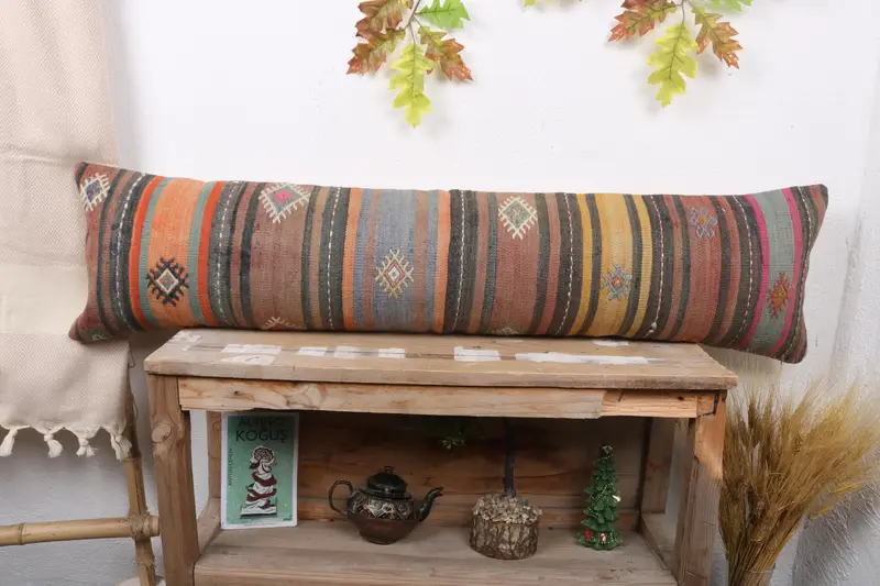 Blau & Orange gestreiftes Wurfkissen, 12x48 besticktes Kissen