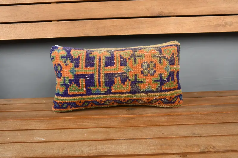 Cushion, 8x16 Blue Cushion, Turkish Kilim Pillow, Living Room Throw Cushion, Handmade Kilim Cushion, Kilim Pillow Cover, Cozy Throw Cushion - 6
