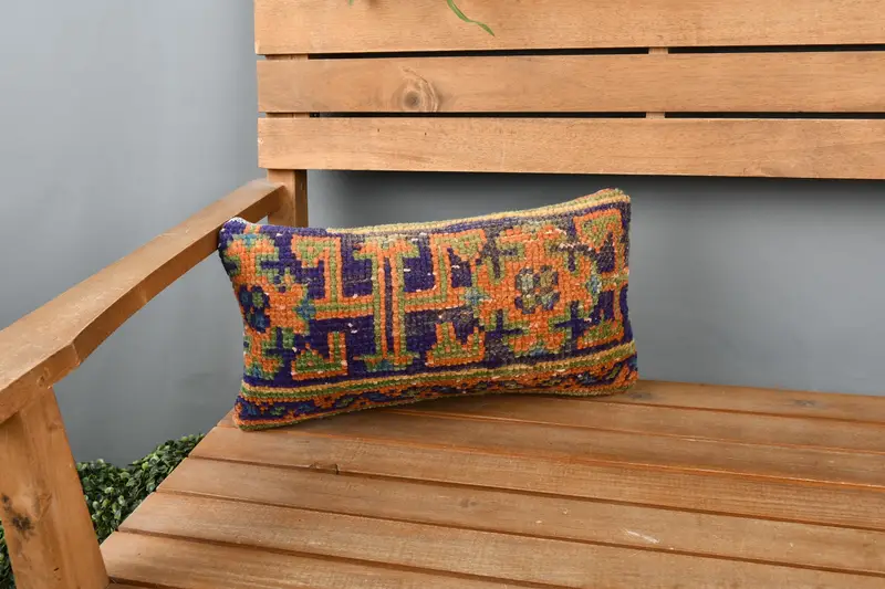Cushion, 8x16 Blue Cushion, Turkish Kilim Pillow, Living Room Throw Cushion, Handmade Kilim Cushion, Kilim Pillow Cover, Cozy Throw Cushion - 1