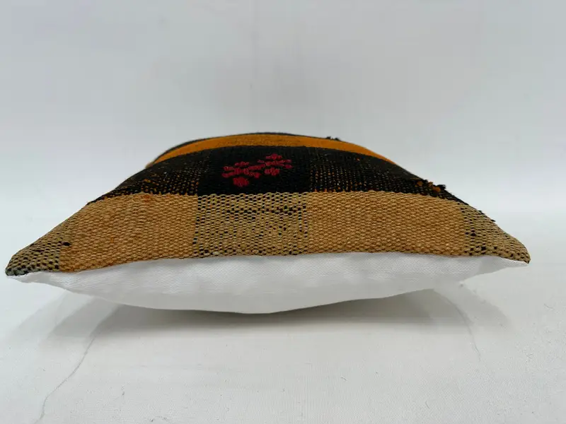 Orange & Brown Striped Decorative Pillow, 14x14 Inches, Embroidered Cotton Cover - 5